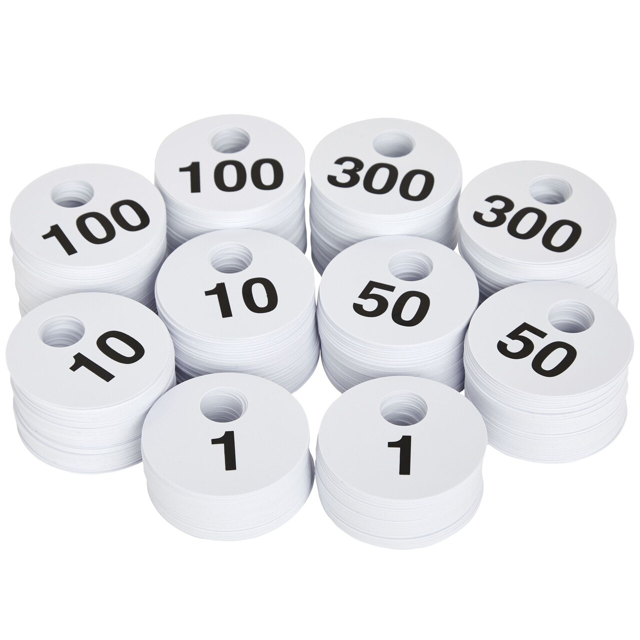 2 Sets of Round Numbered Tags 1-300, Double-Sided Plastic Coat Check Tickets (1.7 In, 600 Pieces Total)